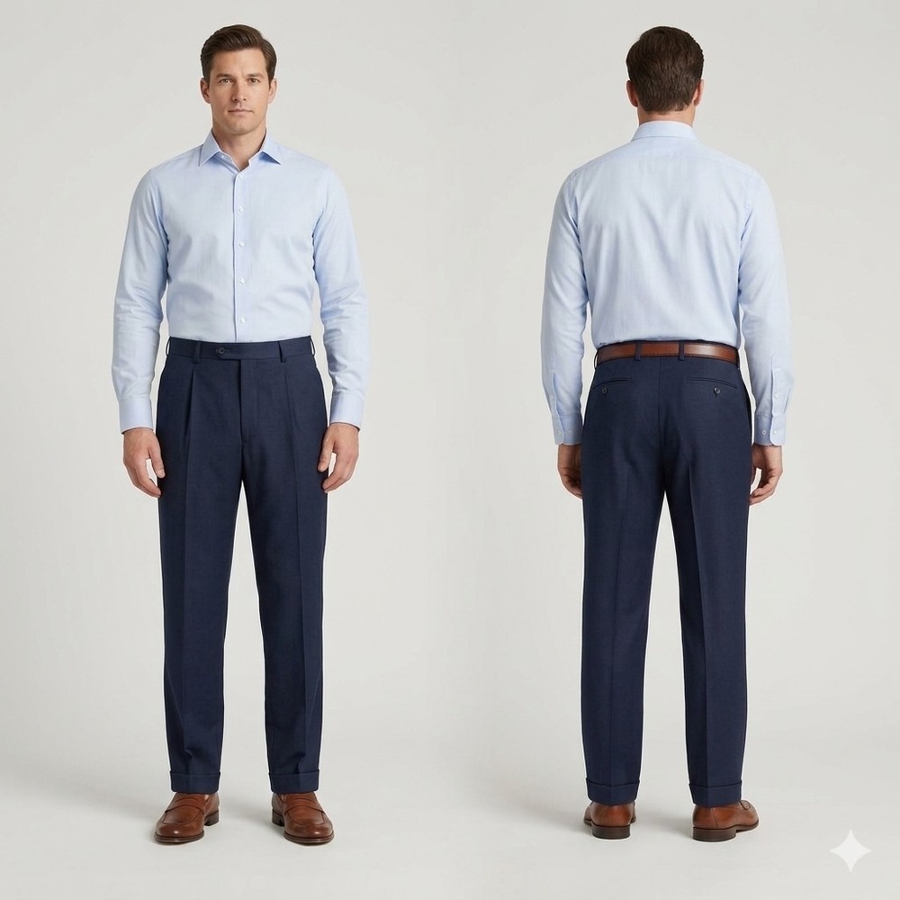 Jos. A. Bank Signature Collection Pants 37R Navy Blue 100% Wool Pleated Cuffed